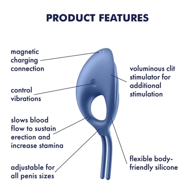 Регульоване кільце ерекційне Satisfyer Swordsman Camouflage з вібрацією, блакитне вид 8