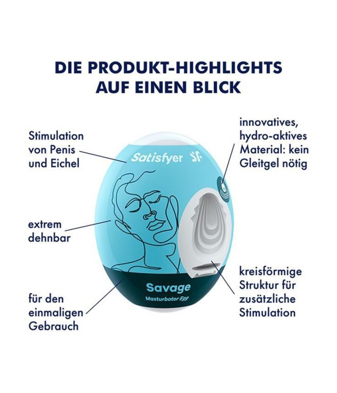 Мастурбатор, що самозмазується у вигляді яйця Satisfyer Savage Masturbator Egg рельєфний вид 4