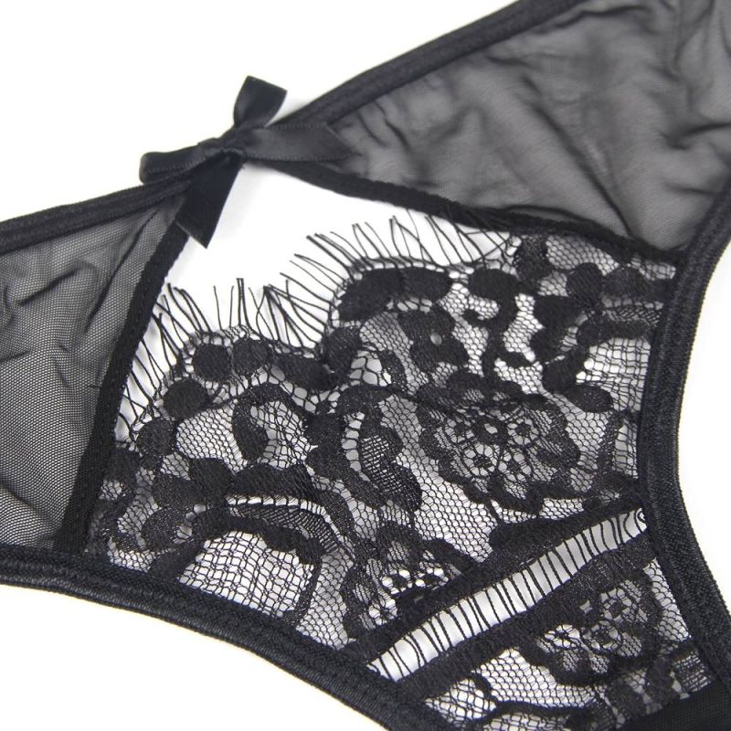 Сексуальні прозорі мереживні трусики Star Night з поясом для панчіх, чорний вид 7