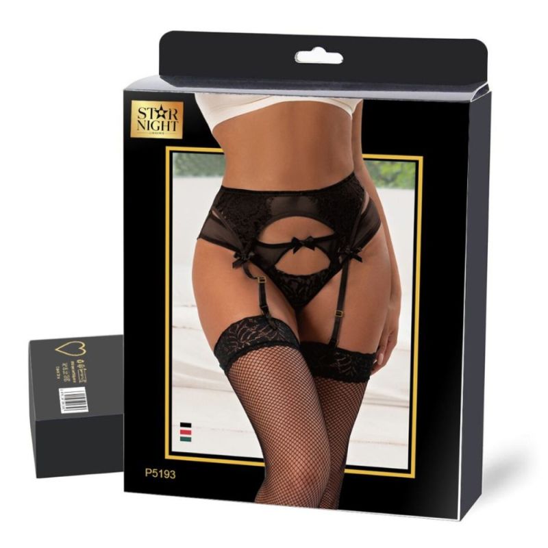Сексуальні прозорі мереживні трусики Star Night з поясом для панчіх, чорний вид 12