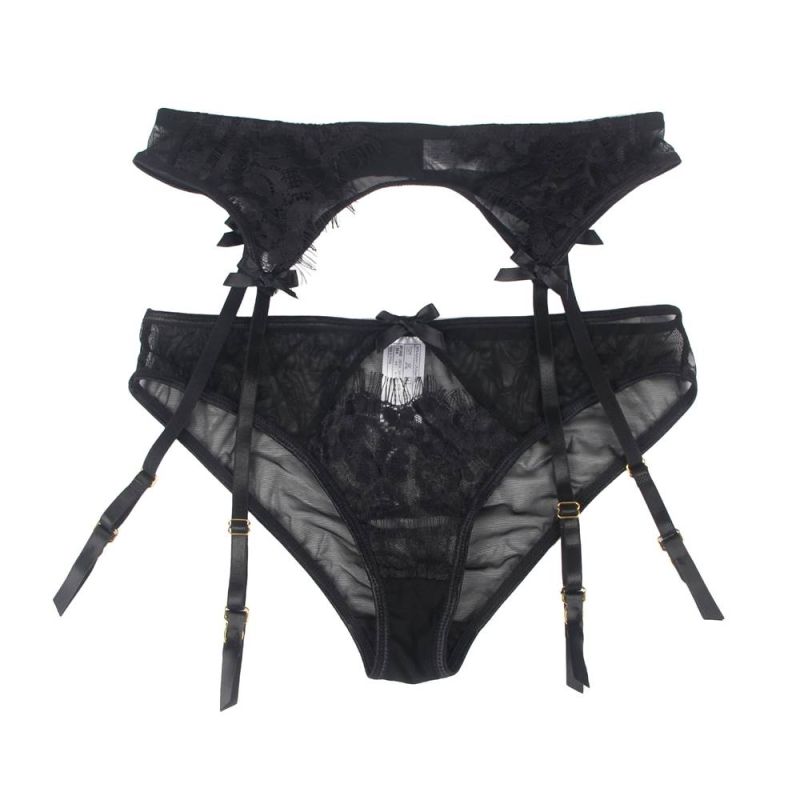 Сексуальні прозорі мереживні трусики Star Night з поясом для панчіх, чорний вид 5