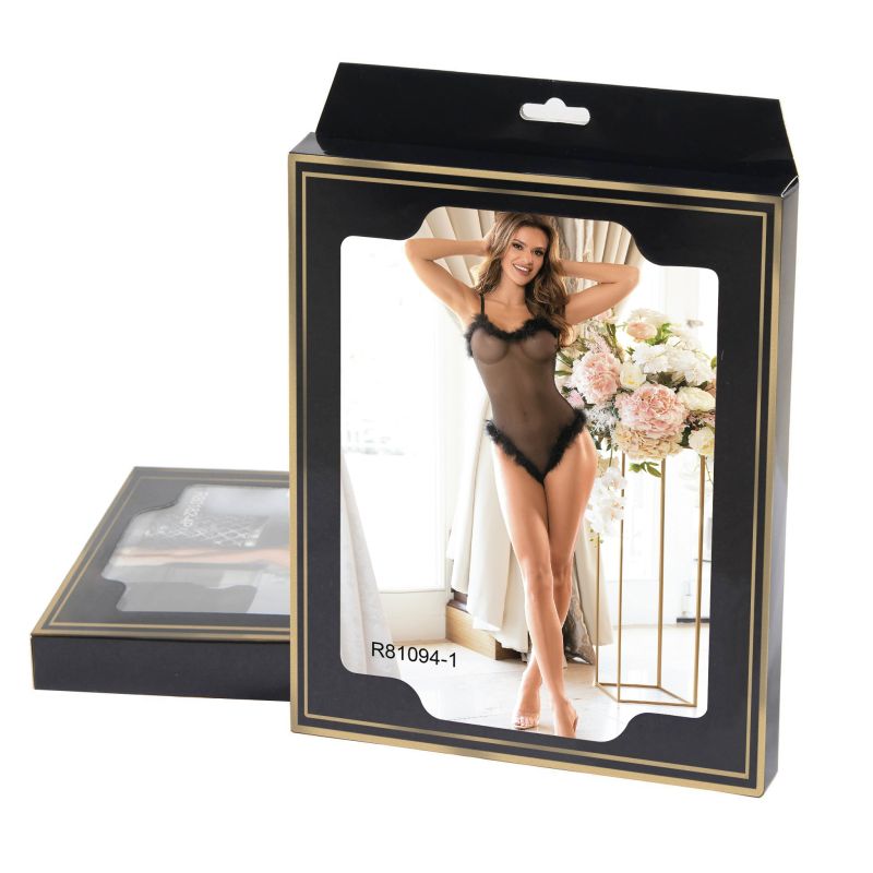 Сексуальне чорне боді Star Night зі штучним лебединим пухом, XL вид 7