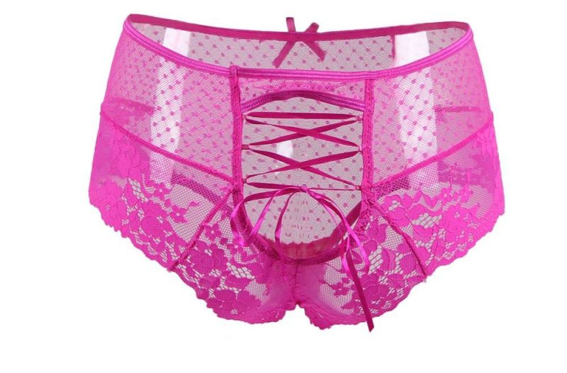Сексуальні рожеві мереживні трусики Star Night з високою талією та декоративним шнурівкою. вид 6