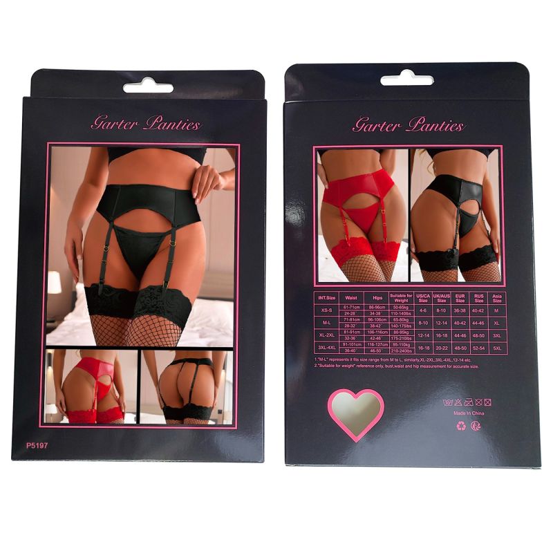 Сексуальные стрейч-трусики Star Night с поясом и подвязками, с застежкой на 2 крючка сзади, красный вид 10