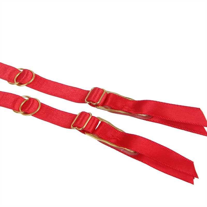 Сексуальные стрейч-трусики Star Night с поясом и подвязками, с застежкой на 2 крючка сзади, красный вид 8