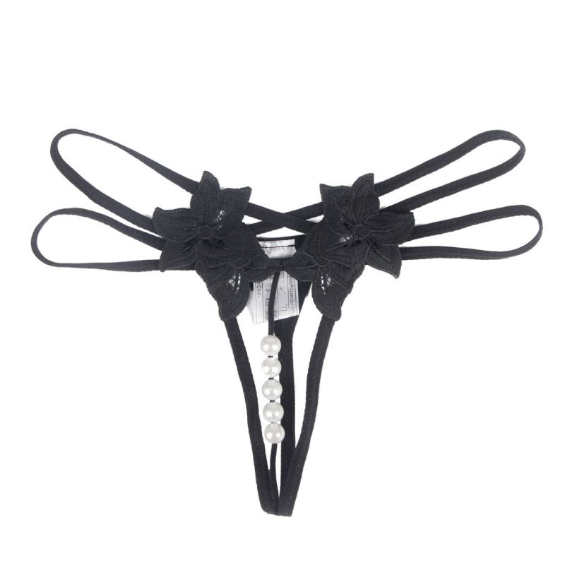 Трусики с цветочным принтом Star Night, открытый доступ украшен жемчужинами, черный (без коробки) вид 5