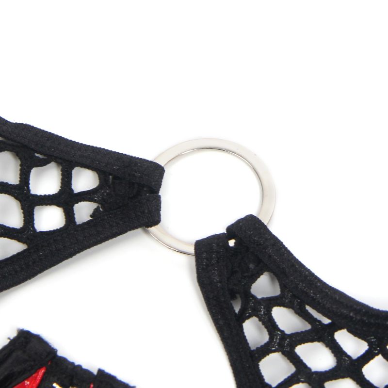 Сексуальний комплект білизни Star Night з лакованої шкіри та вставками із сітки, червоно-чорний, M вид 16