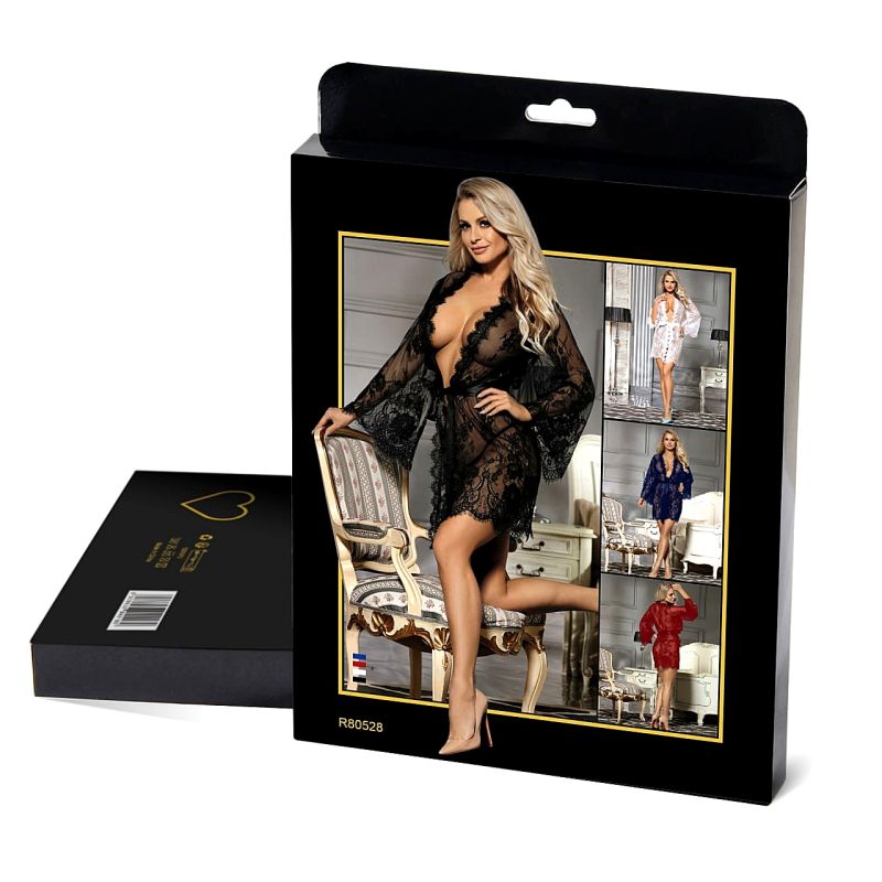 Кружевный халат Star Night с длинными рукавами, черный, XL вид 10