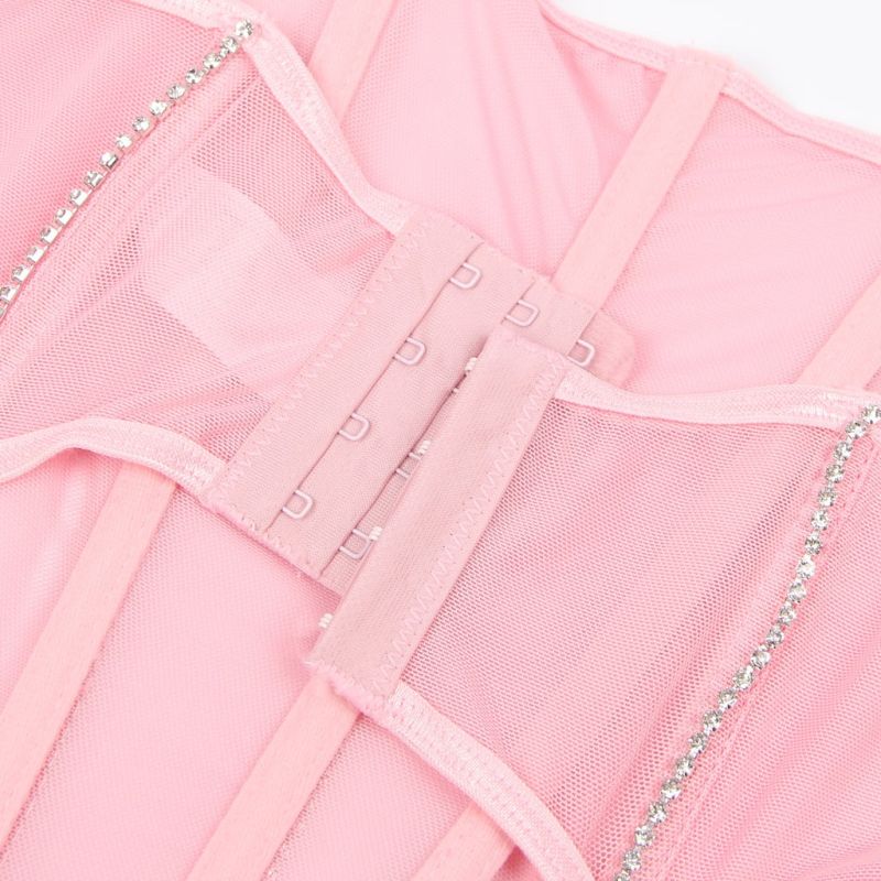Сексуальний рожевий комплект Star Night з декоративними стразами та ланцюжками, M вид 8