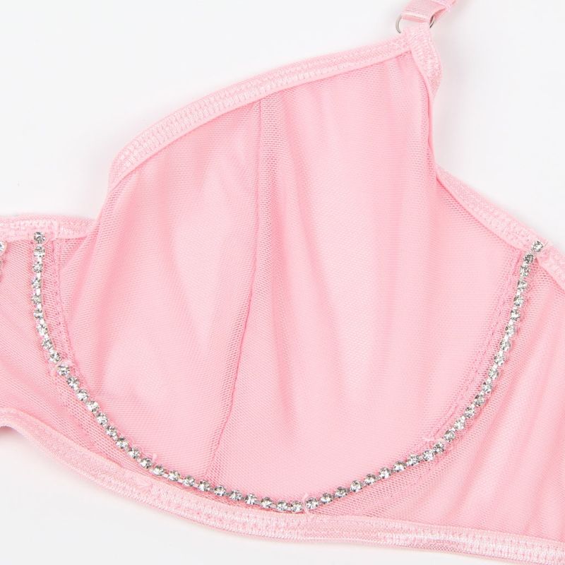 Розовый комплект Star Night с декоративными стразами и цепочками, M вид 7