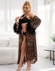 Сексуальный шифоновый длинный халат с поясом и декоративными перьями Star Night леопардовый принт, M вид 6
