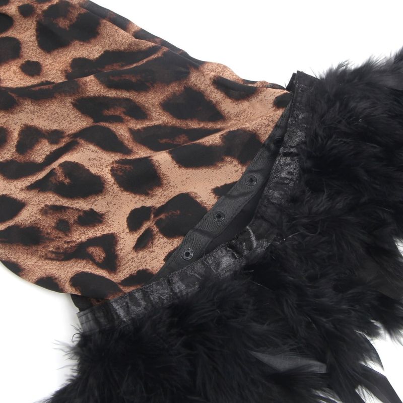 Сексуальный шифоновый длинный халат с поясом и декоративными перьями Star Night леопардовый принт, M вид 11