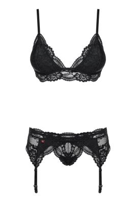 Комплект з поясом для панчіх Obsessive 810-SEG-1 3 pcs set black S/M