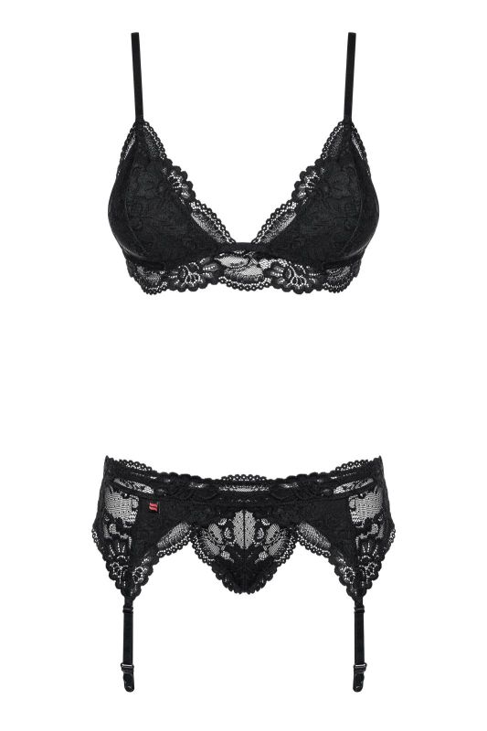 Комплект с поясом для чулок Obsessive 810-SEG-1 3 pcs set black S/M вид 2