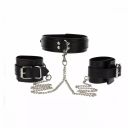 Широкий ошейник с наручниками и цепью Taboom Luxury Bondage Essentials, черный