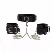 Широкий нашийник з наручниками та ланцюгом Taboom Luxury Bondage Essentials, чорний