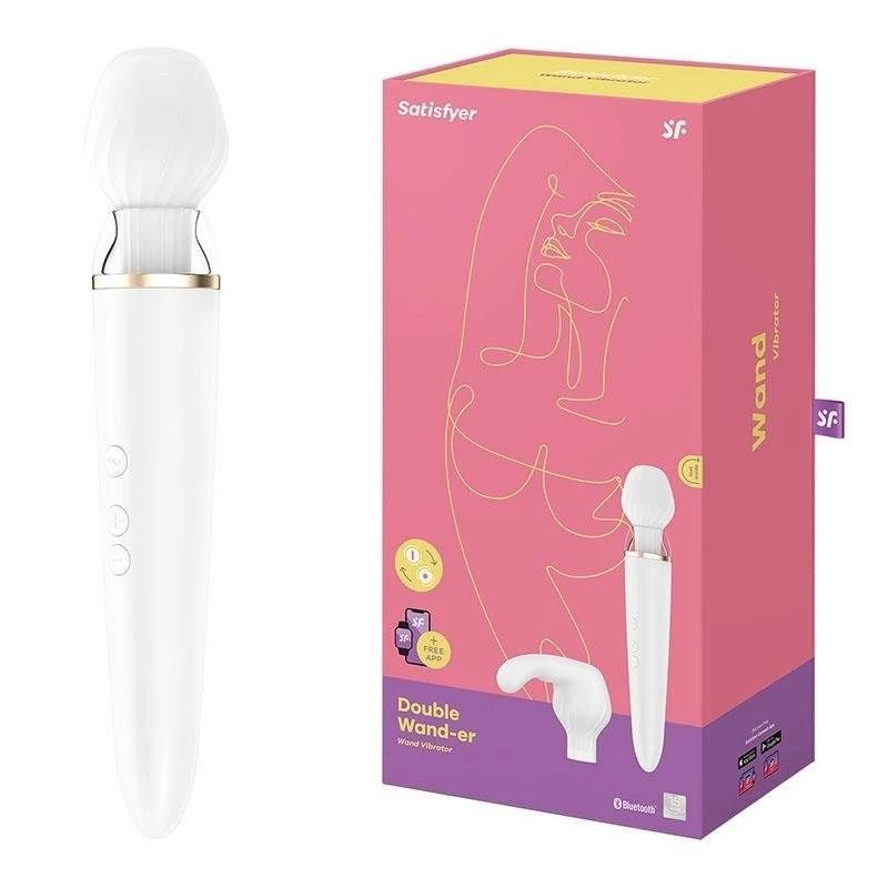 Смарт масажер-мікрофон Satisfyer Double Wand-er Connect App білий вид 2