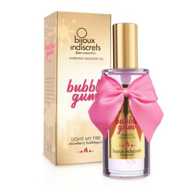 Зігріваюча масажна олія для поцілунків Bijoux Light My Fire з ароматом і смаком полуничної жуйки