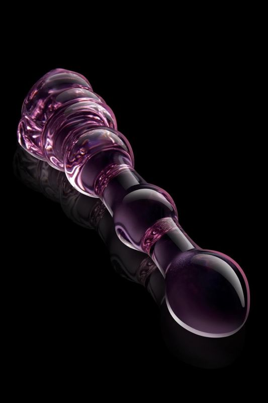 Скляний фалоімітатор Dream Toys Glaze Glass у формі бутона троянди з намистинами, рожевий вид 5