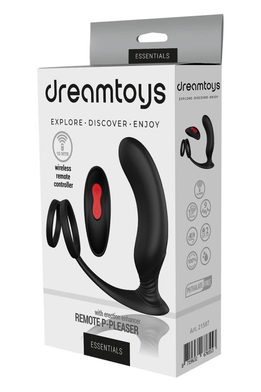 Стимулятор для простаты Dream Тoys Еssentials Remote P-Pleaser с петлей на мошонку, черный вид 2