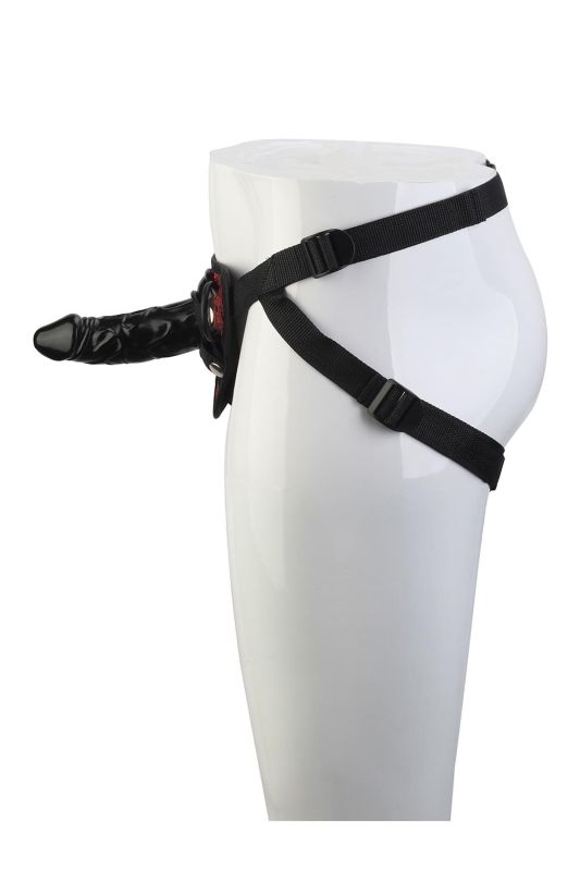 Съемный страпон Dream Toys Blaze Deluxe Strap-On Dildo на черных трусиках с красной вышивкой вид 6