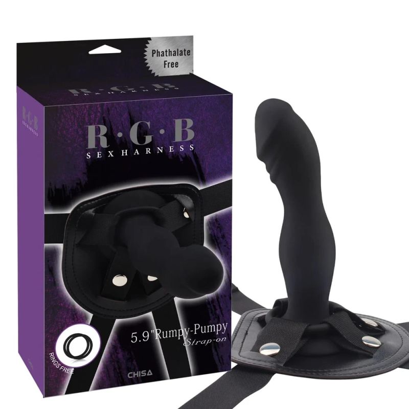 Страпон рельефный Chisa R.G.B Sex Harntss 5.9" Rumpy-Pumpy Strap-on, черный вид 2