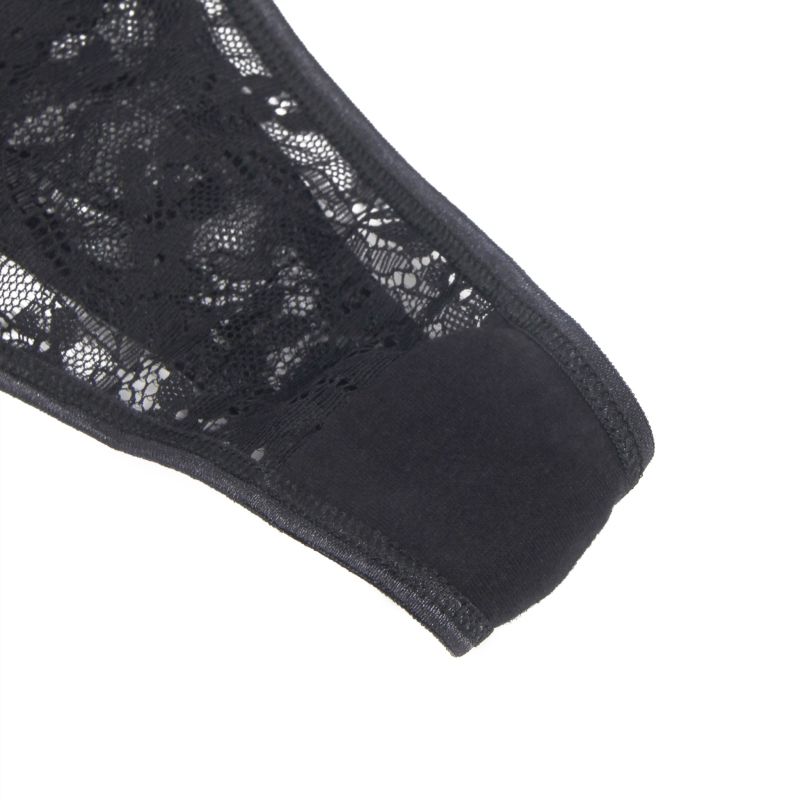 Кружевные стринги Star Night с декором стразами Love, черные, S вид 10
