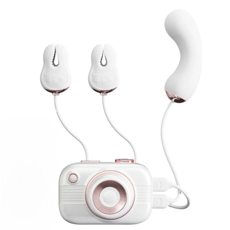 Смарт стимулятор 5-в-1 для клітора, сосків та точки G BeYourLover Alberta у вигляді фотоапарата, білий вид 3