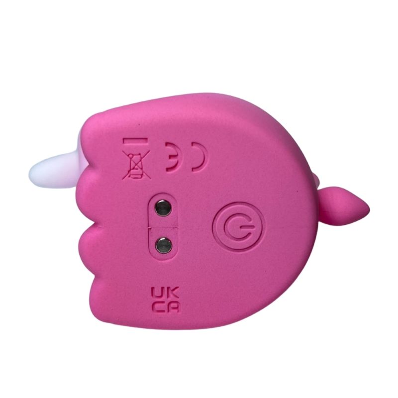 Стимулятор клітора з довгим обертовим язичком UNIVIBE Єдиноріг, 10 режимів, градієнт біло-рожевий вид 11