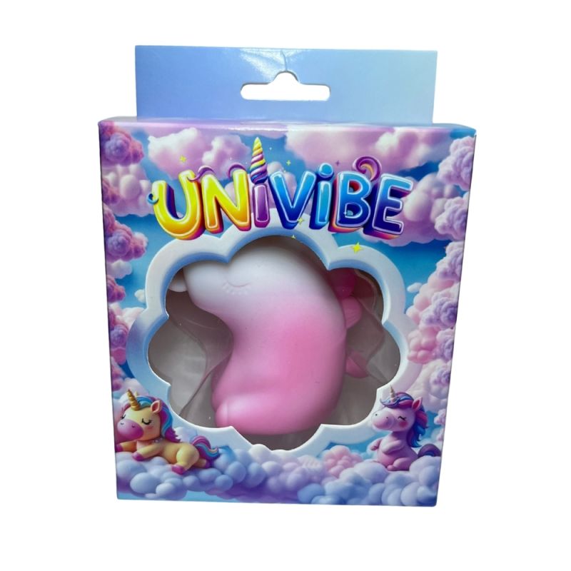 Стимулятор клитора с длинным вращающимся язычком UNIVIBE Единорог, 10 режимов, градиент бело-розовый вид 12
