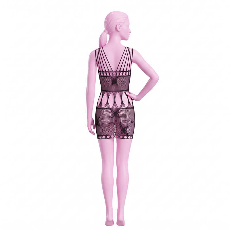 Сукня сітка з декоративними метеликами Passion BS090 чорна, One Size вид 3