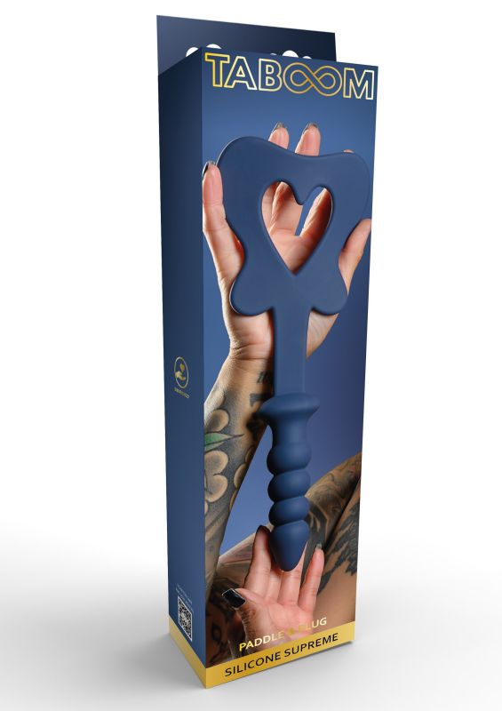 Силиконовая шлепалка с держателем в виде анальной пробки Taboom Silicone Supreme, синий вид 2
