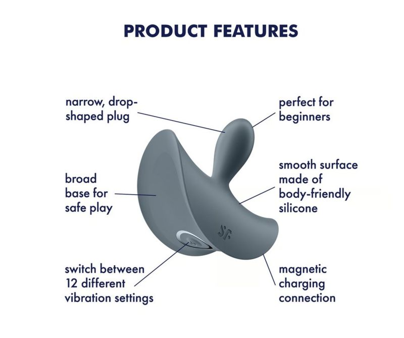 Тонка, краплинна пробка Satisfyer Booty Absolute Beginners 2 з вібрацією, сіра вид 4