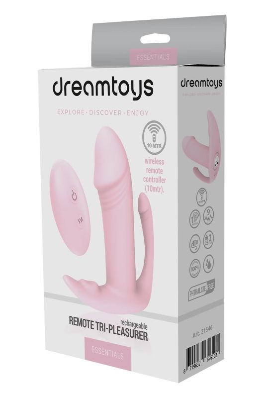 Триточковий вібростимулятор Dream Тoys Еssentials з пультом керування, рожевий вид 7