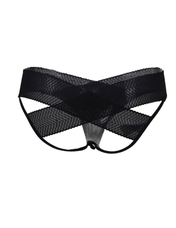 Трусики з декоративними переплетеннями Star Night та відкритим доступом, чорний, XS/S вид 6