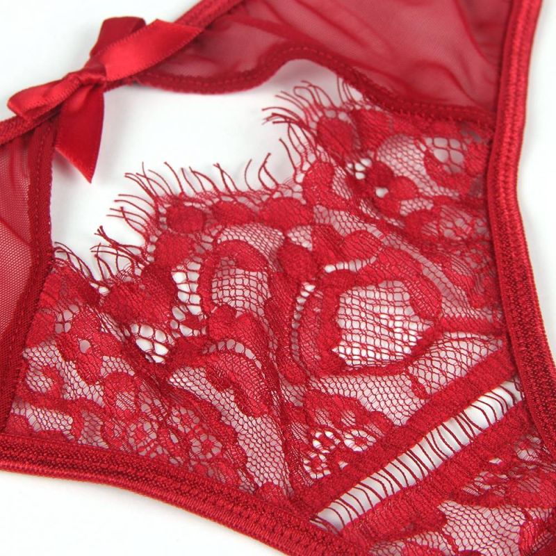 Сексуальные кружевные трусики Star Night с поясом и подвязками для чулок, красный вид 7