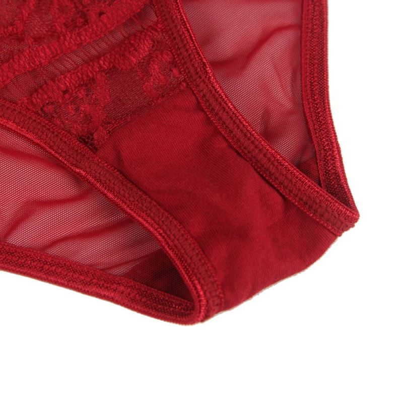 Сексуальные кружевные трусики Star Night с поясом и подвязками для чулок, красный вид 8