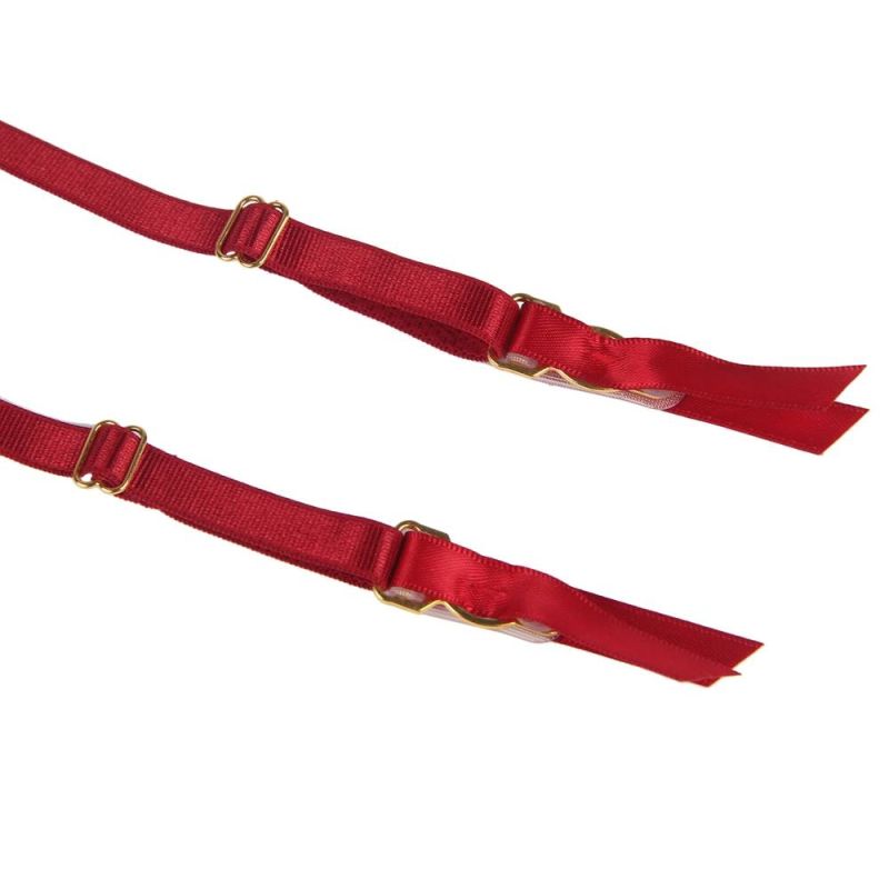 Сексуальные кружевные трусики Star Night с поясом и подвязками для чулок, красный вид 10