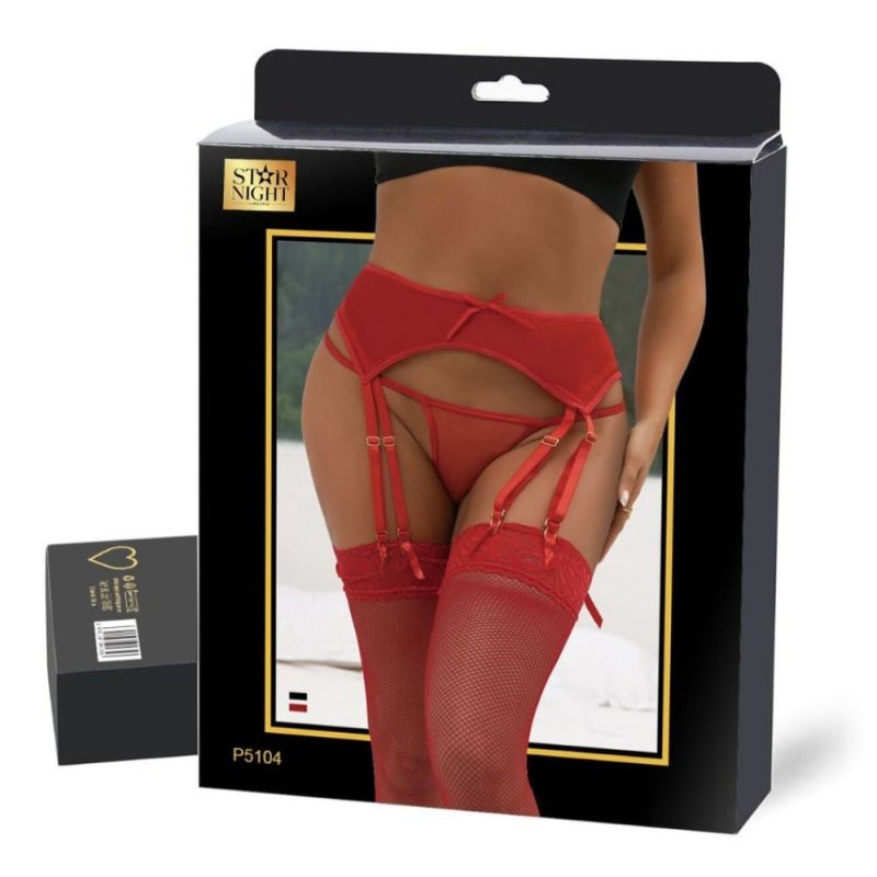Красные сексуальные трусики Star Night с поясом для чулок вид 6
