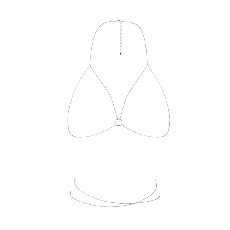 Цепочка портупея Bijoux Indiscrets Magnifique Bra Chain - Silver, украшение на тело вид 4
