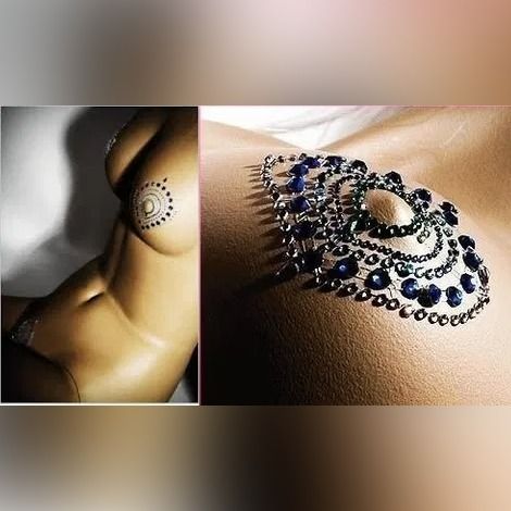 Украшения для груди и бикини со стразами Bijoux Indiscrets Flamboyant изумрудно-голубой вид 4