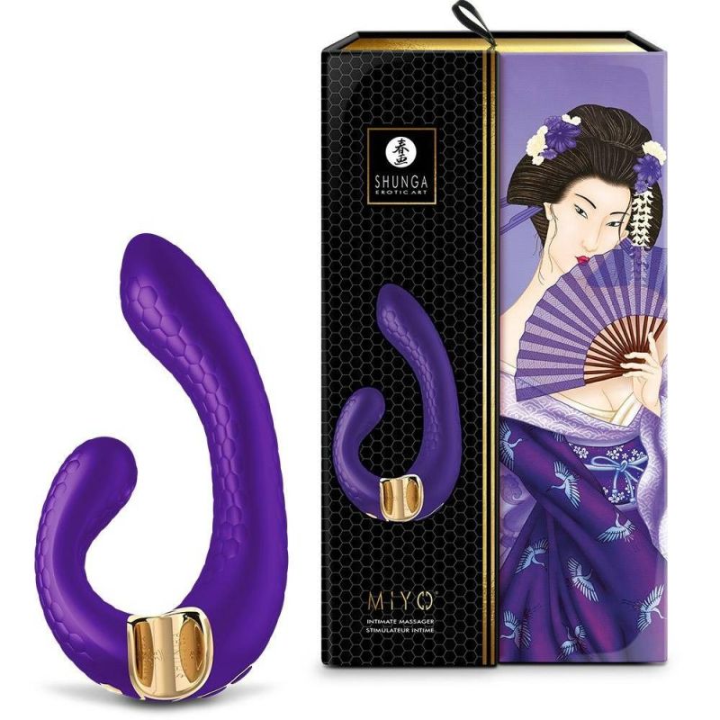 Вагинально-клиторальный вибратор Shunga Miyo нереалистичный, фиолетовый, 18.5 х 3.7 см вид 2
