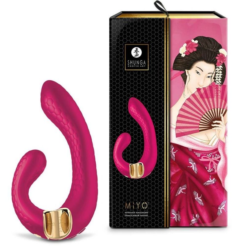 Вагинально-клиторальный вибратор Shunga Miyo нереалистичный, малиновый, 18.5 х 3.7 см вид 2