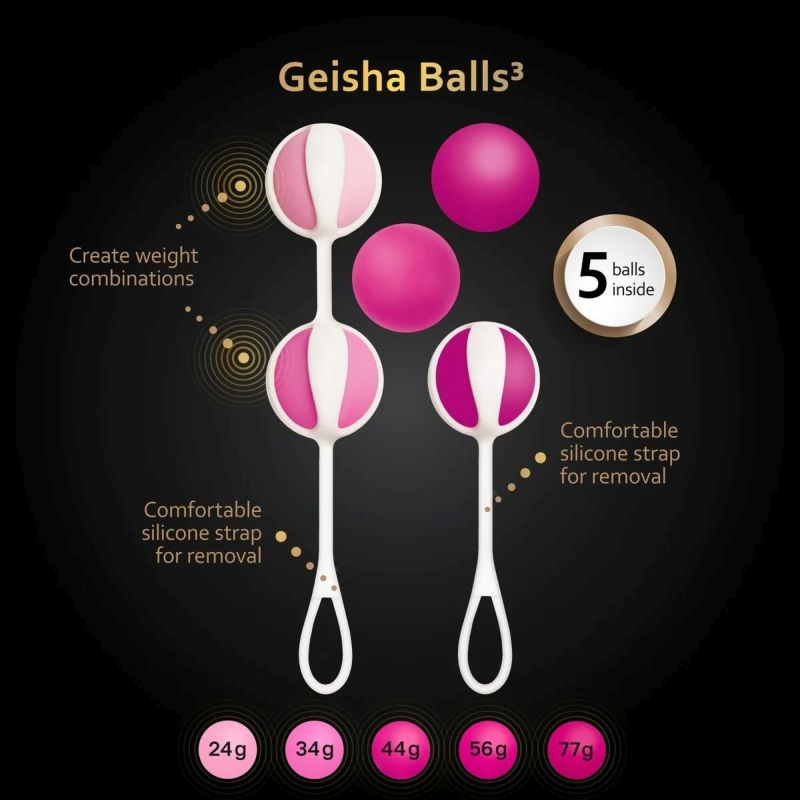 Набір вагінальних кульок Gvibe Geisha Balls 3, силіконові, рожевий, 5 штук вид 4