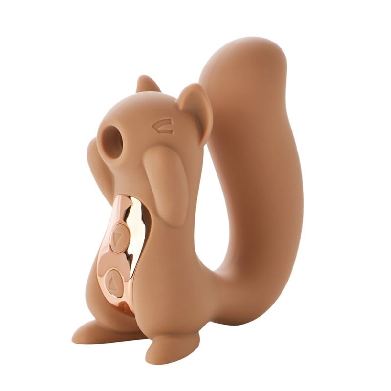 Вакуумний кліторальний стимулятор з вібрацією 2 в 1 у формі білочки Sweet Em Velvet Lure Brown вид 4