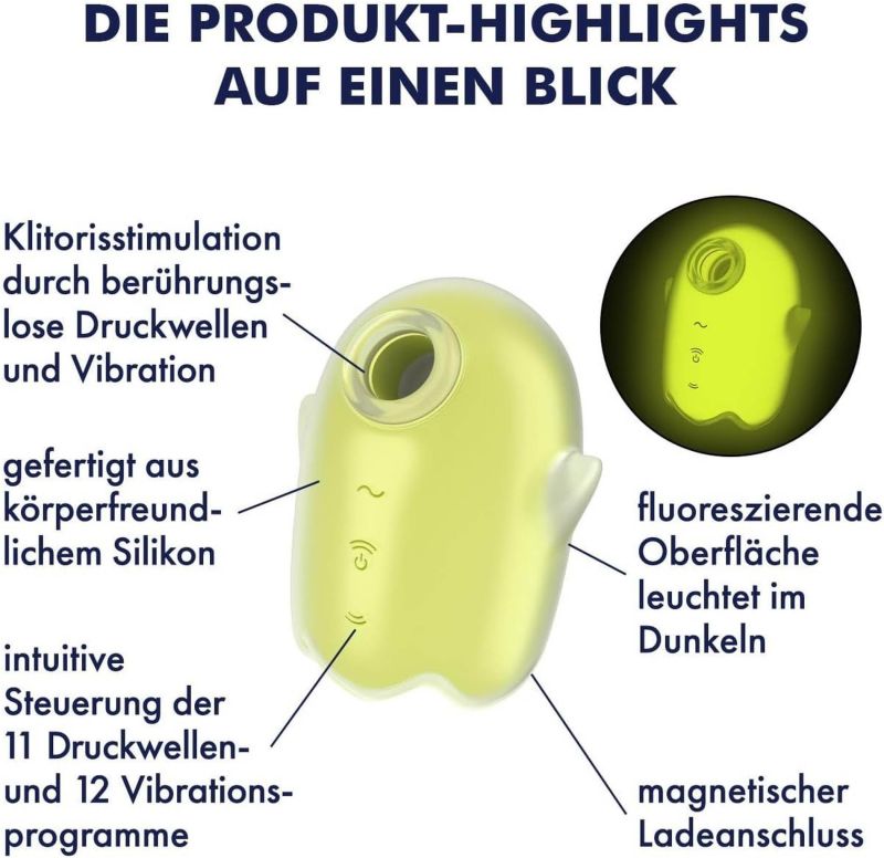 Вакуумний кліторальний вібратор із флуоресцентною поверхнею Satisfyer Glowing Ghost, жовтий вид 8