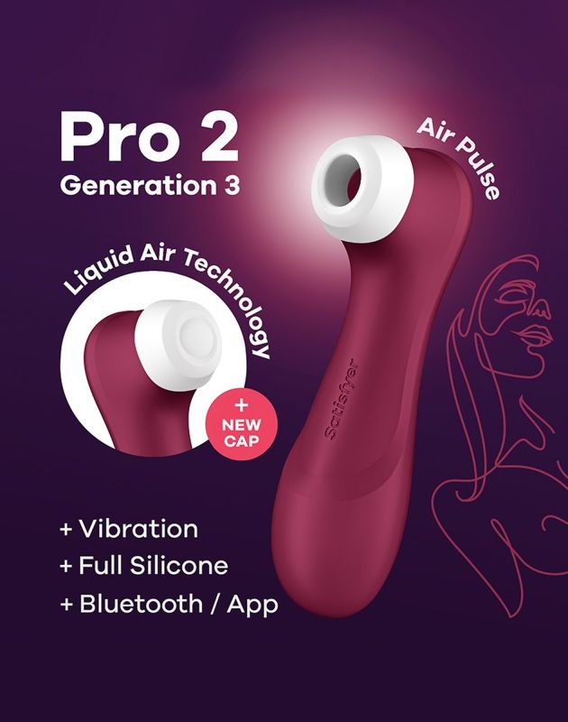 Вакуумний смарт стимулятор Satisfyer Pro 2 Generation 3 Liquid Air Technology, бордовий вид 7