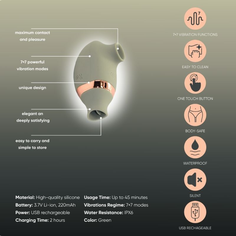 Вакуумный стимулятор клитора с функцией лизания (подвижный язычок) Sweet Em Velvet Lure, зеленый USB вид 10