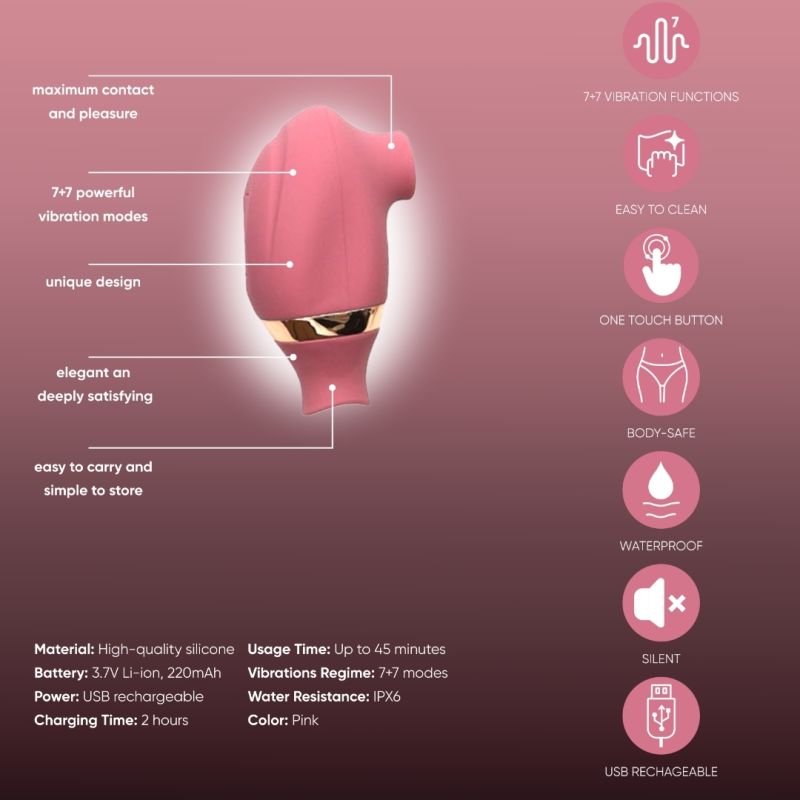 Вакуумный стимулятор для клитора Sweet Em с функцией лизания (подвижный язычок), розовый вид 7