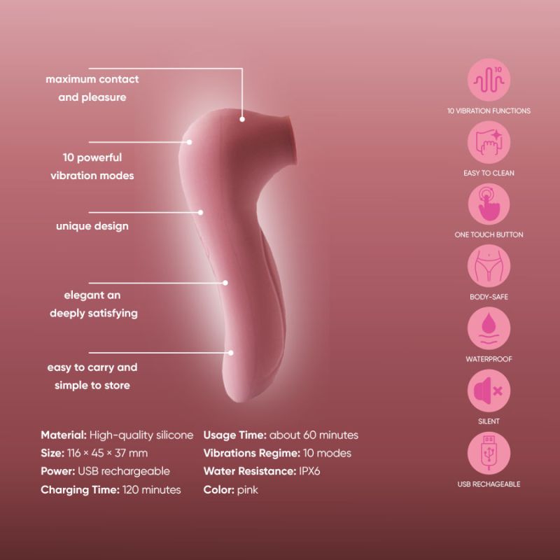 Вакуумный стимулятор клитора Sweet Em, розовый вид 9